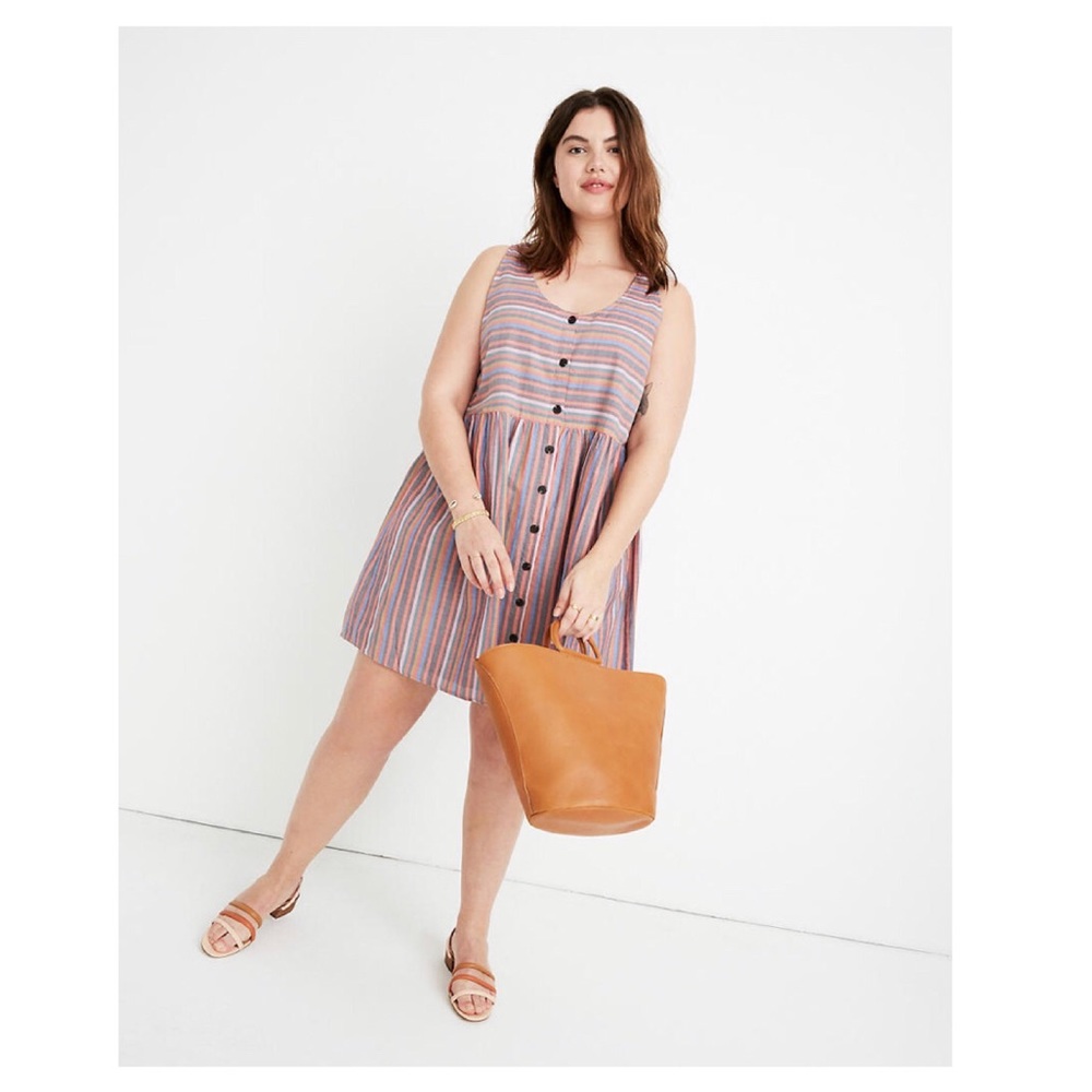 Madewell Scoopneck Tank Dress in Rainbow Stripe
